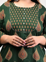 Thumbnail for Swasti Women Plus Size Green Geometric Printed Floral Cotton Kurta