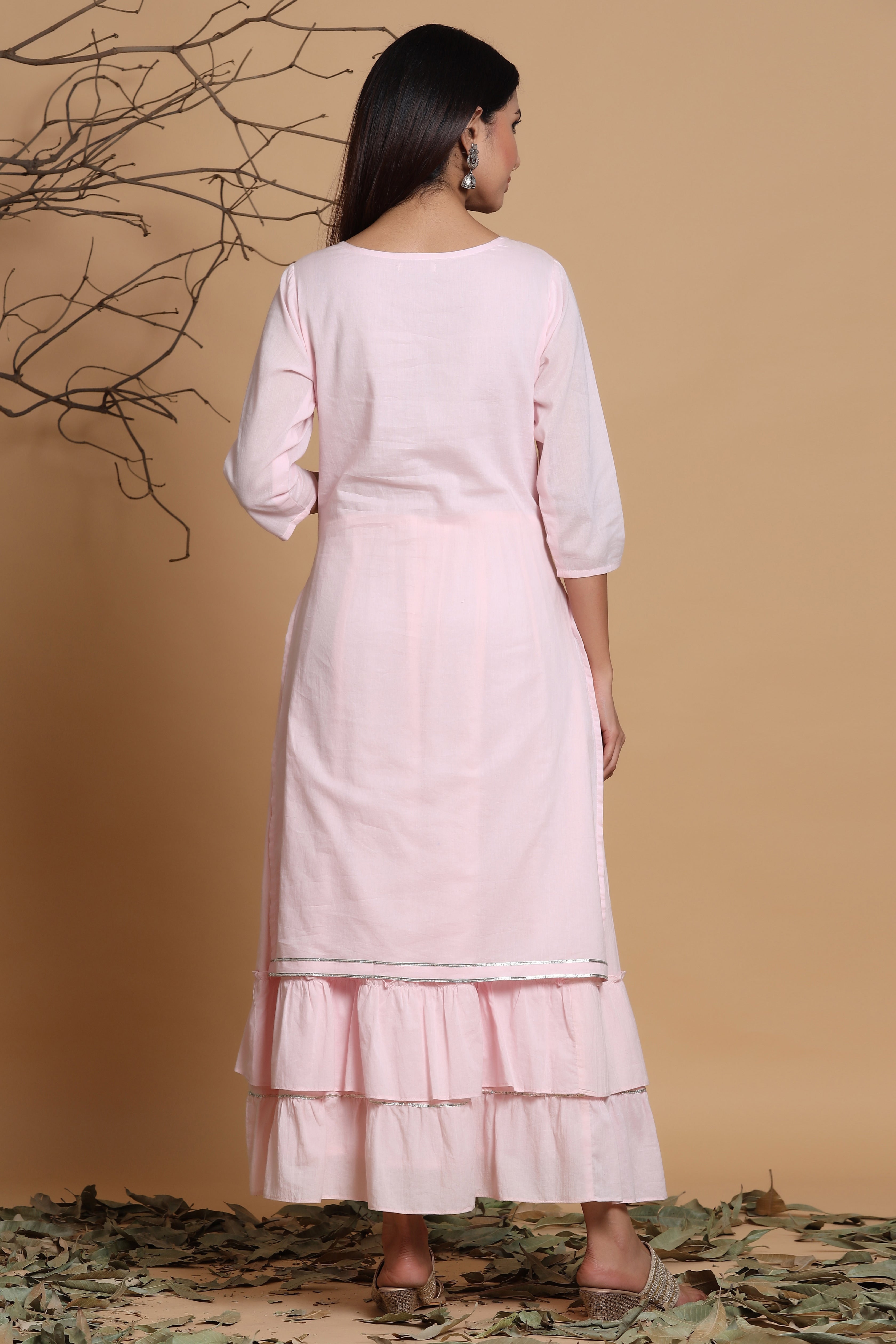 Juniper Pink Cotton Embroidered Layered Maxi Dress With Dori Tassels - Distacart