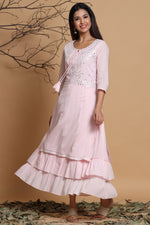 Thumbnail for Juniper Pink Cotton Embroidered Layered Maxi Dress With Dori Tassels - Distacart