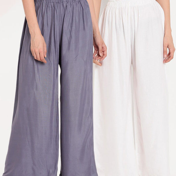 TAG 7 Women White & Grey Set of 2 Flared Ethnic Palazzos - Distacart