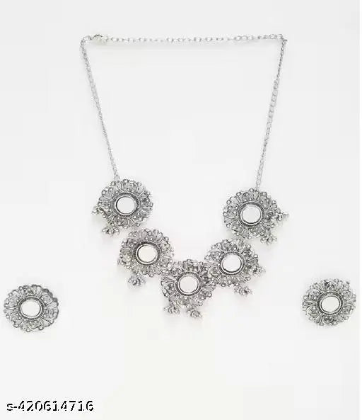 Tehzeeb Creations Women's Silver Plated Oxidised Necklace Set With Bracelet - Distacart