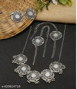 Thumbnail for Tehzeeb Creations Women's Silver Plated Oxidised Necklace Set With Bracelet - Distacart