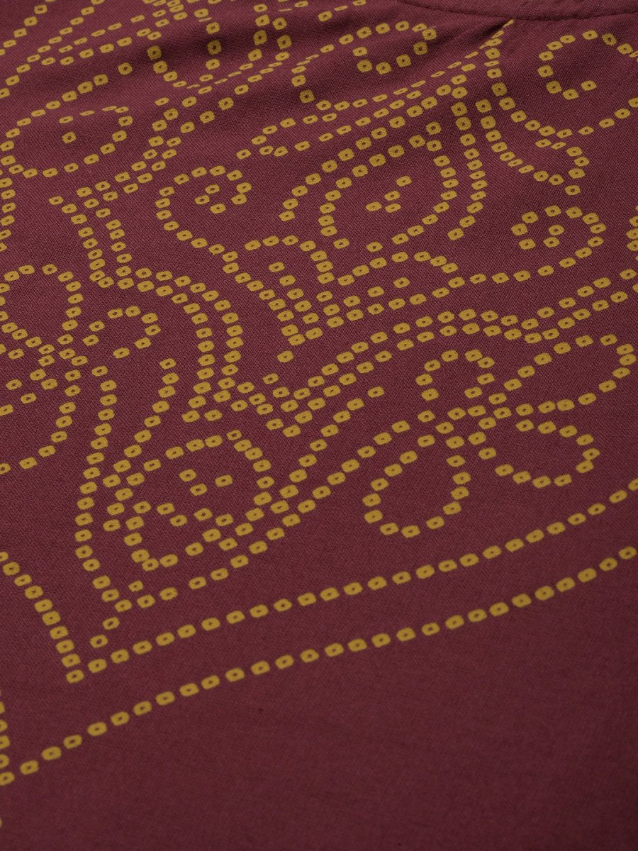 All About You Women Maroon Bandhani Printed Kurta with Trousers - Distacart