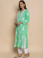 Thumbnail for HOUSE OF KARI Floral Embroidered Chikankari A-Line Kurta - Distacart