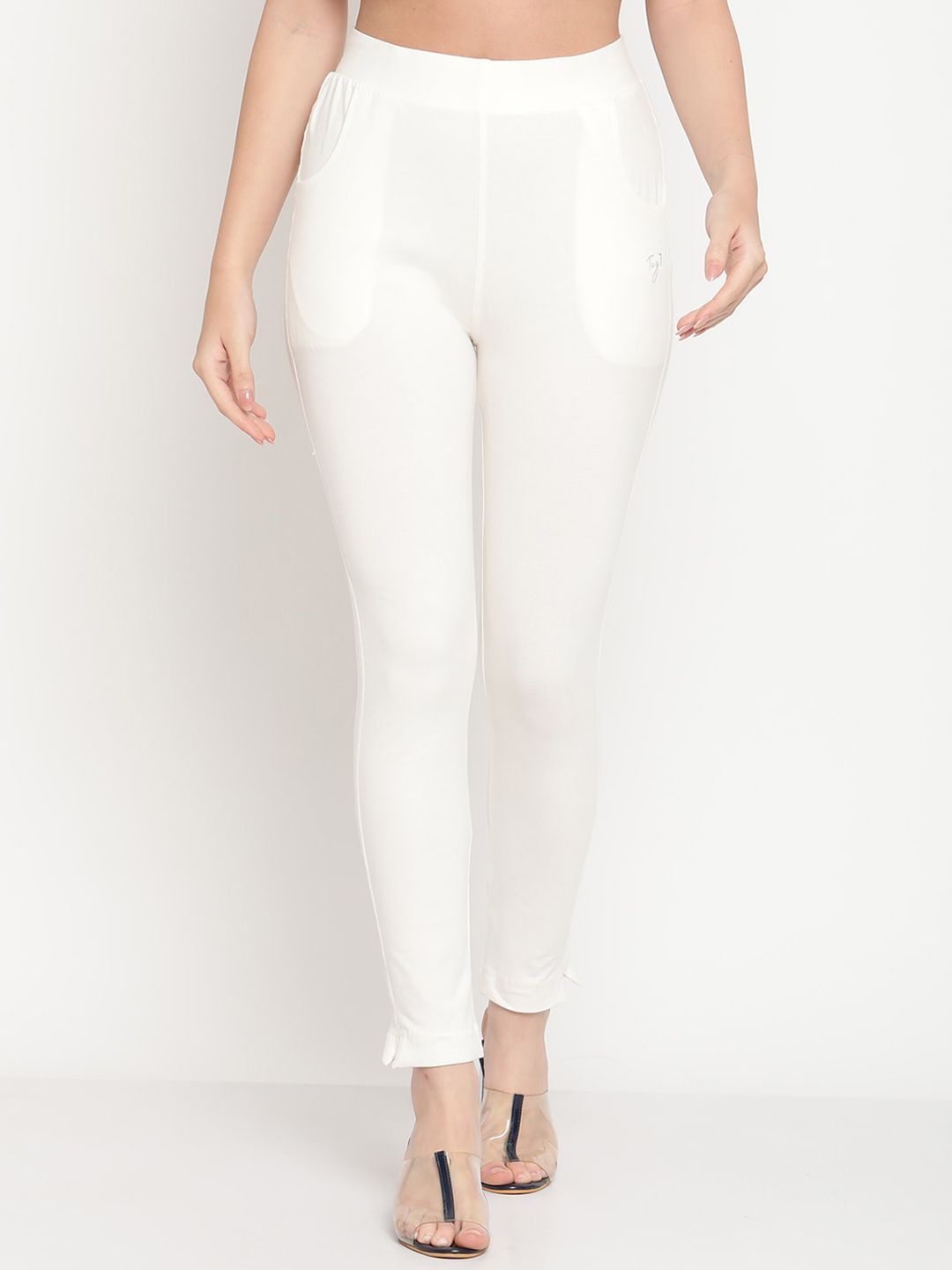 TAG 7 Women Off-White Solid Ankle-Length Leggings - Distacart