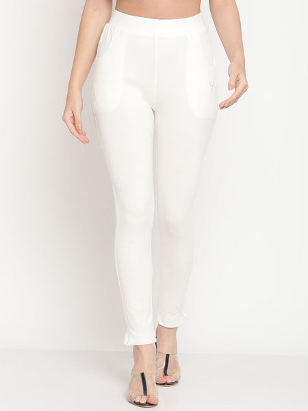 TAG 7 Women Off-White Solid Ankle-Length Leggings - Distacart