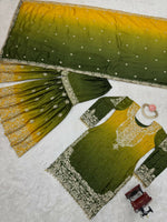 Thumbnail for The52 Women's Beautiful Chinon silk Fabric Embroidery Work Straight Kurta Palazzo and Dupatta Set - Distacart