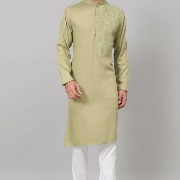 Leafy Embroidered Cotton Kurta by Hilo Design - Distacart
