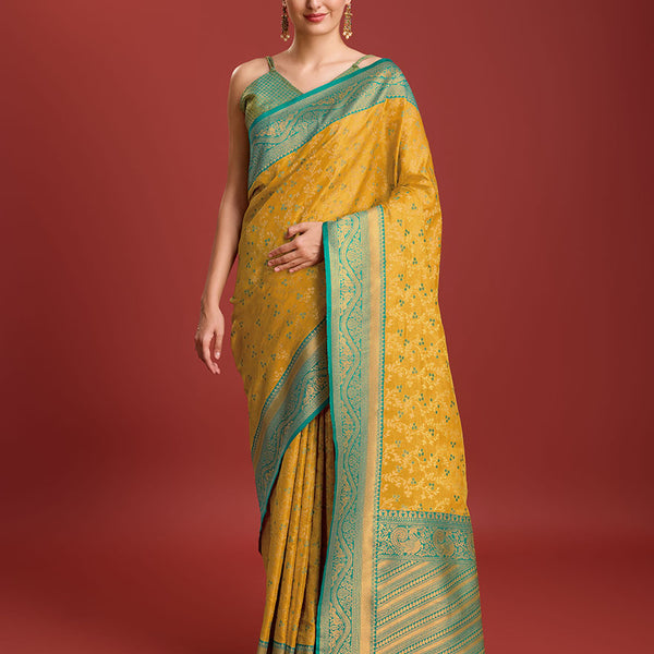 Monjolika Fashion Glamour And Tradition With This Mustard Color Zari Woven Banarasi Tissue Silk Saree - Distacart