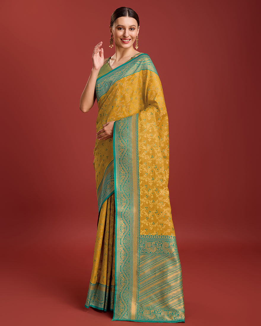 Monjolika Fashion Glamour And Tradition With This Mustard Color Zari Woven Banarasi Tissue Silk Saree - Distacart