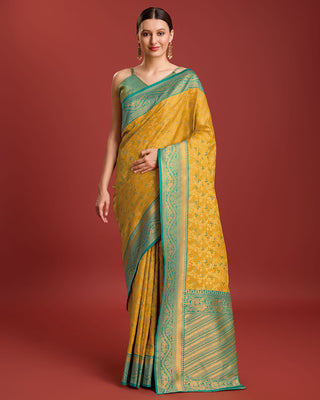 Monjolika Fashion Glamour And Tradition With This Mustard Color Zari Woven Banarasi Tissue Silk Saree - Distacart