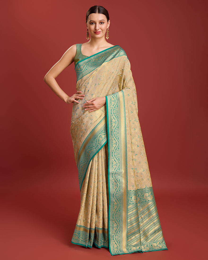 Monjolika Fashion Glamour And Tradition With This Beige Color Zari Woven Banarasi Tissue Silk Saree - Distacart
