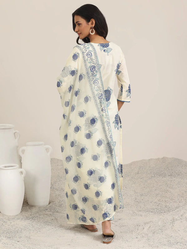 Off White Woven Design Chanderi Silk Straight Suit With Dupatta
