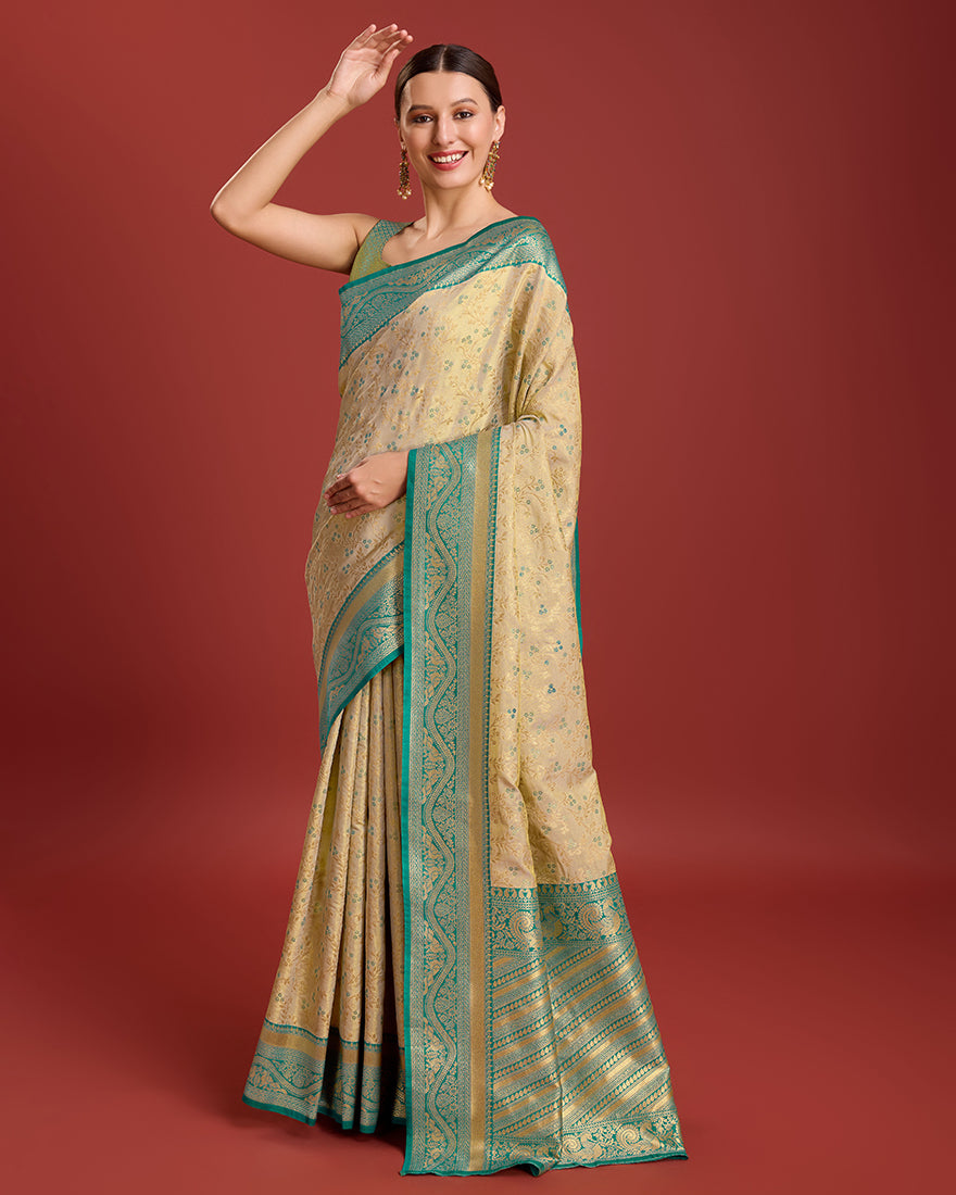 Monjolika Fashion Glamour And Tradition With This Beige Color Zari Woven Banarasi Tissue Silk Saree - Distacart