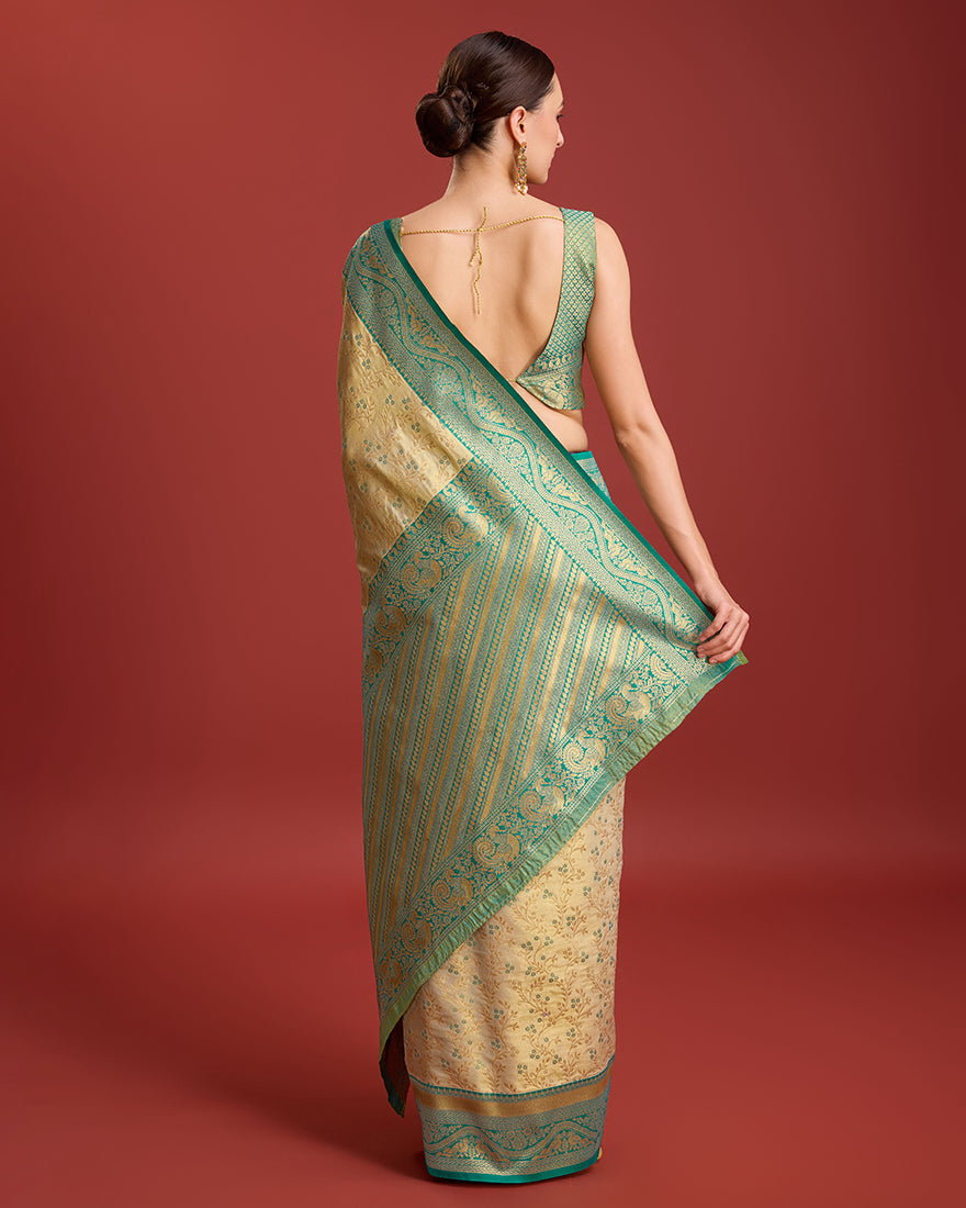 Monjolika Fashion Glamour And Tradition With This Beige Color Zari Woven Banarasi Tissue Silk Saree - Distacart