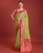 Thumbnail for Monjolika Fashion Glamour And Tradition With This Parrot Green Color Zari Woven Banarasi Tissue Silk Saree - Distacart
