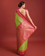 Thumbnail for Monjolika Fashion Glamour And Tradition With This Parrot Green Color Zari Woven Banarasi Tissue Silk Saree - Distacart