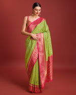 Thumbnail for Monjolika Fashion Glamour And Tradition With This Parrot Green Color Zari Woven Banarasi Tissue Silk Saree - Distacart
