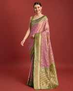 Thumbnail for Monjolika Fashion Glamour And Tradition With This Rose Pink Color Zari Woven Banarasi Tissue Silk Saree - Distacart