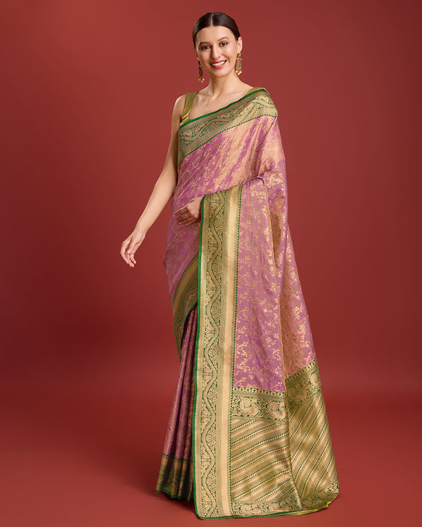 Monjolika Fashion Glamour And Tradition With This Rose Pink Color Zari Woven Banarasi Tissue Silk Saree - Distacart