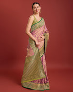 Thumbnail for Monjolika Fashion Glamour And Tradition With This Rose Pink Color Zari Woven Banarasi Tissue Silk Saree - Distacart