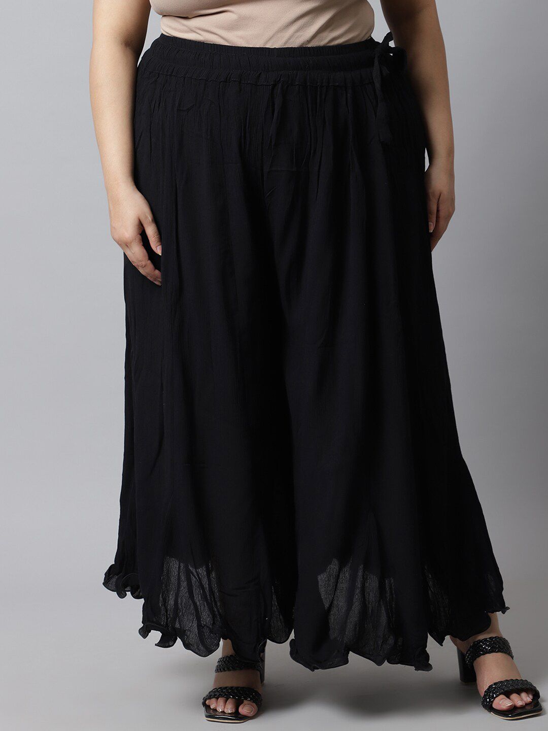 TAG 7 Women Black Flared Ethnic Palazzos - Distacart