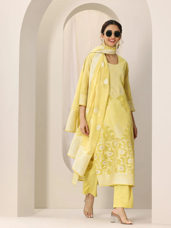 Yellow Self Design Chanderi Silk Straight Suit Sets With Dupatta main image 0