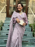 Thumbnail for trueBrowns Dark Mauve Bandhani Printed SilkReady to Wear Saree - Distacart