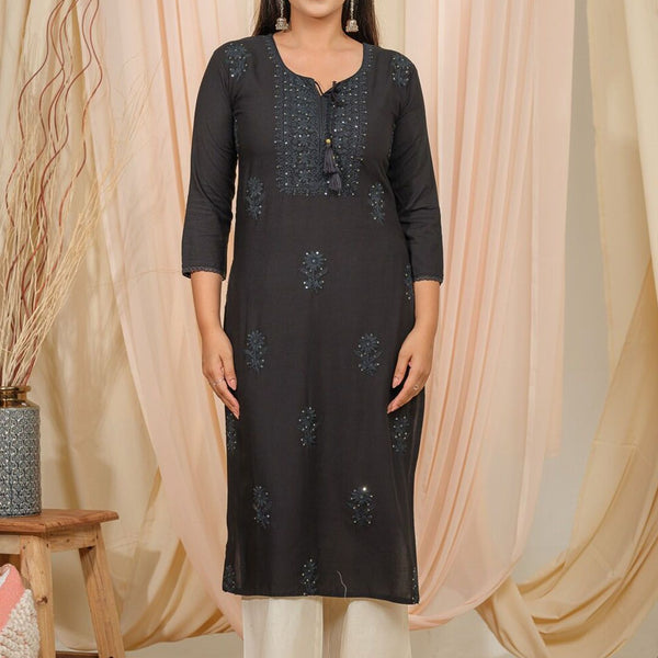 Ode by House of Pataudi Tie U[p Neck Sequined Embroidered Straight Kurta - Distacart