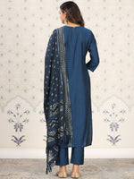 Thumbnail for Ode by House of Pataudi Ethnic Motifs Yoke Design Kurta With Trousers & Dupatta - Distacart