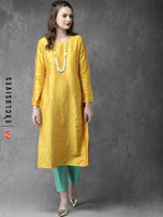Thumbnail for Anouk Women Mustard & Turquoise Blue Printed Kurta with Trousers - Distacart