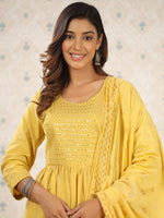 Thumbnail for Ode by House of Pataudi Ethnic Motifs Yoke Design Sequinned Kurta with Trousers & Dupatta - Distacart