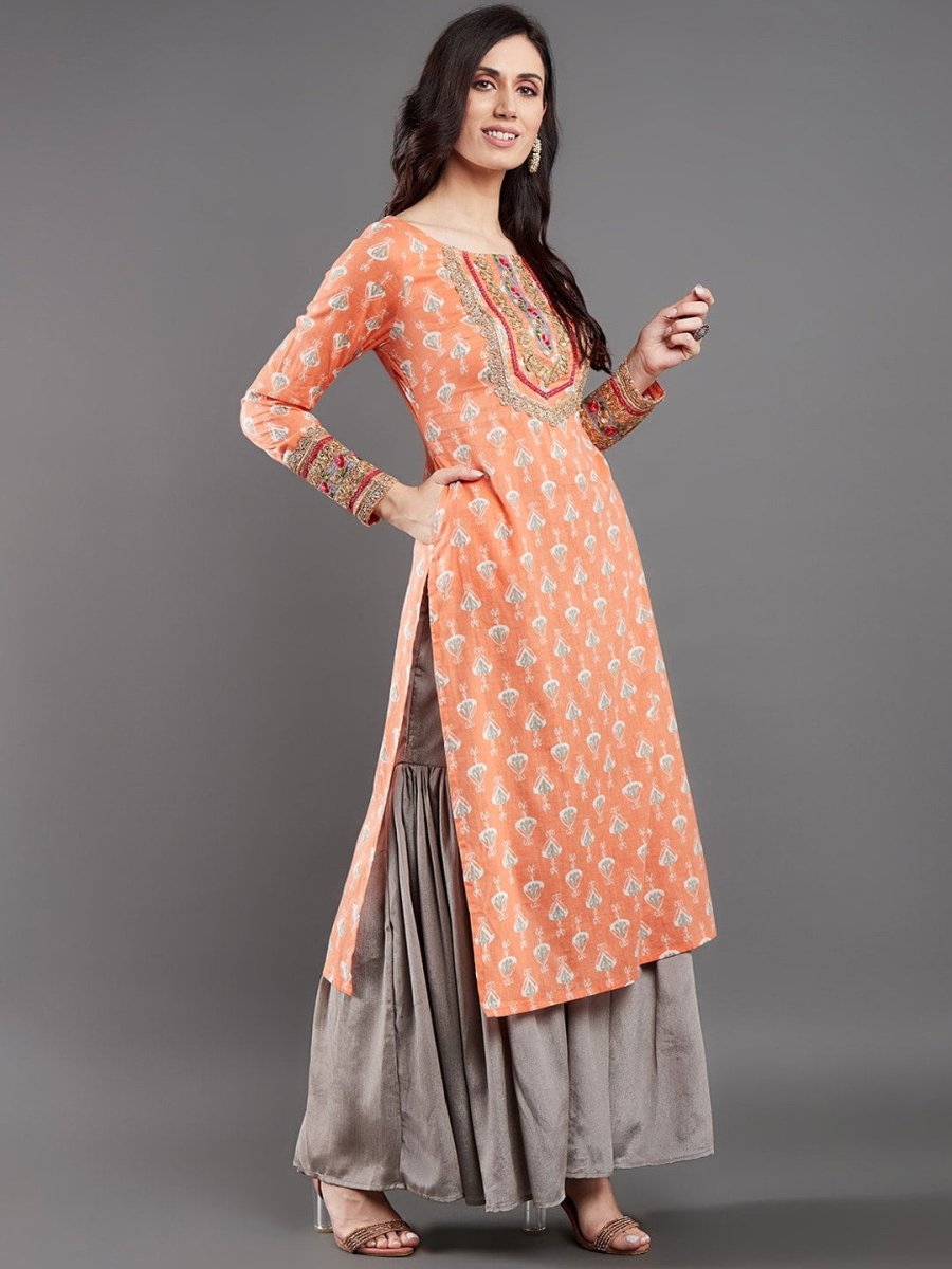 Aks Ethnic Motifs Printed Sequinned Pure Cotton A Line Kurta - Distacart