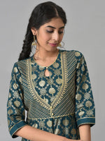Thumbnail for AURELIA Green Ethnic Motifs Cotton Maxi Dress
