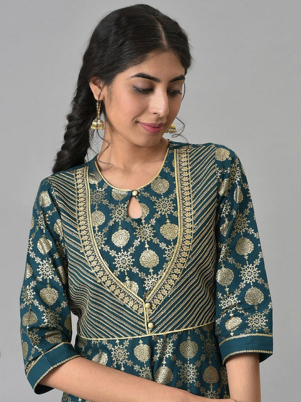 AURELIA Green Ethnic Motifs Cotton Maxi Dress