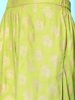 Thumbnail for Ode by House of Pataudi Lime Green & Golden Ethnic Motif Print Kurta Set - Distacart