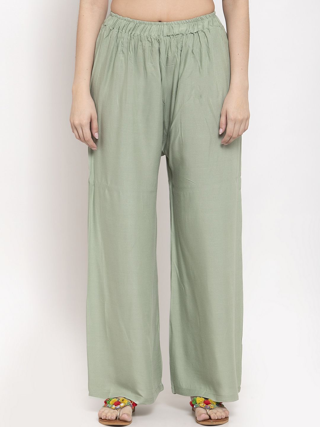 TAG 7 Women Sage Green & Steel Grey Pack of 2 Solid Flared Palazzos - Distacart