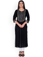 Thumbnail for Swasti Women Black & Silver Yoke Design Mirror Work Straight Kurta