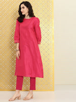 Thumbnail for Ode by House of Pataudi Women Fuchsia Pink Solid Rozana Kurta - Distacart