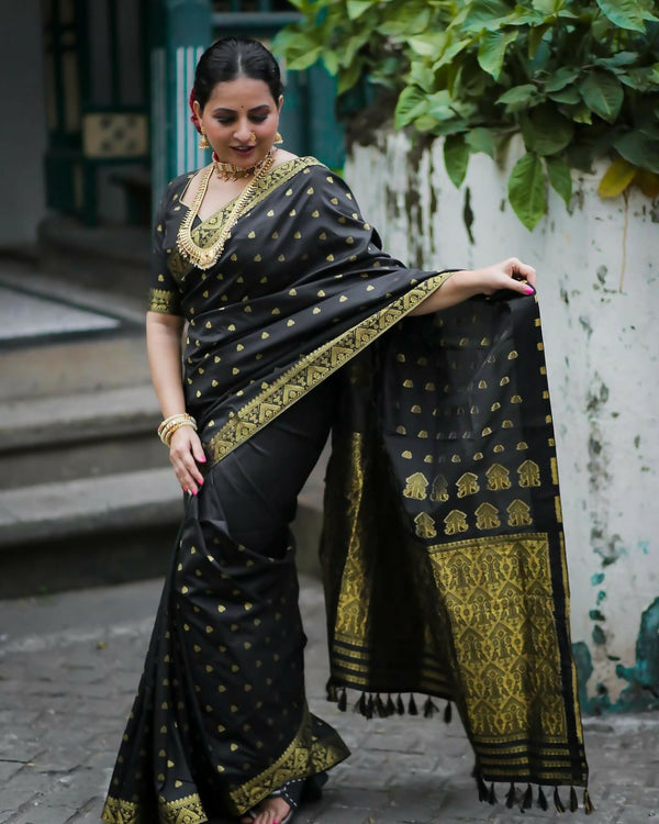 Preksha Creation Banarasi Soft Silk Women Black Saree - Distacart