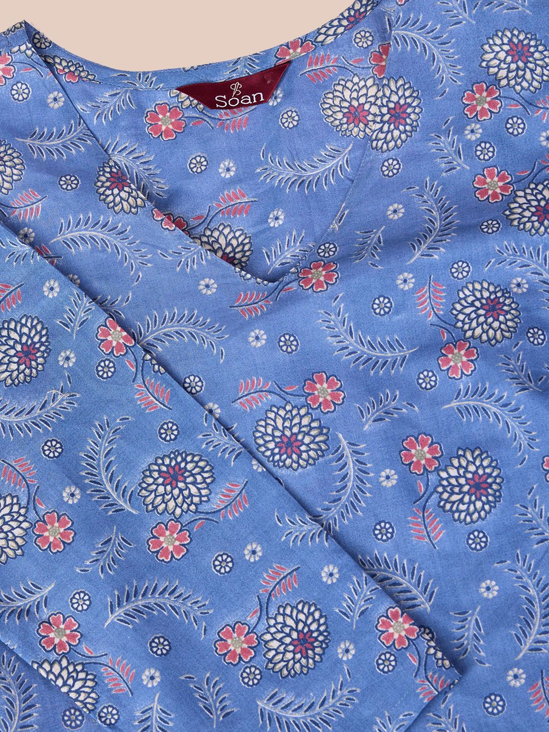 Ode by House of Pataudi Floral Printed Regular Pure Cotton Kurta with Trousers & Dupatta - Distacart