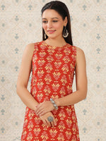 Thumbnail for Ode by House of Pataudi Ethnic Motifs Printed Sleeveless Straight Kurta - Distacart