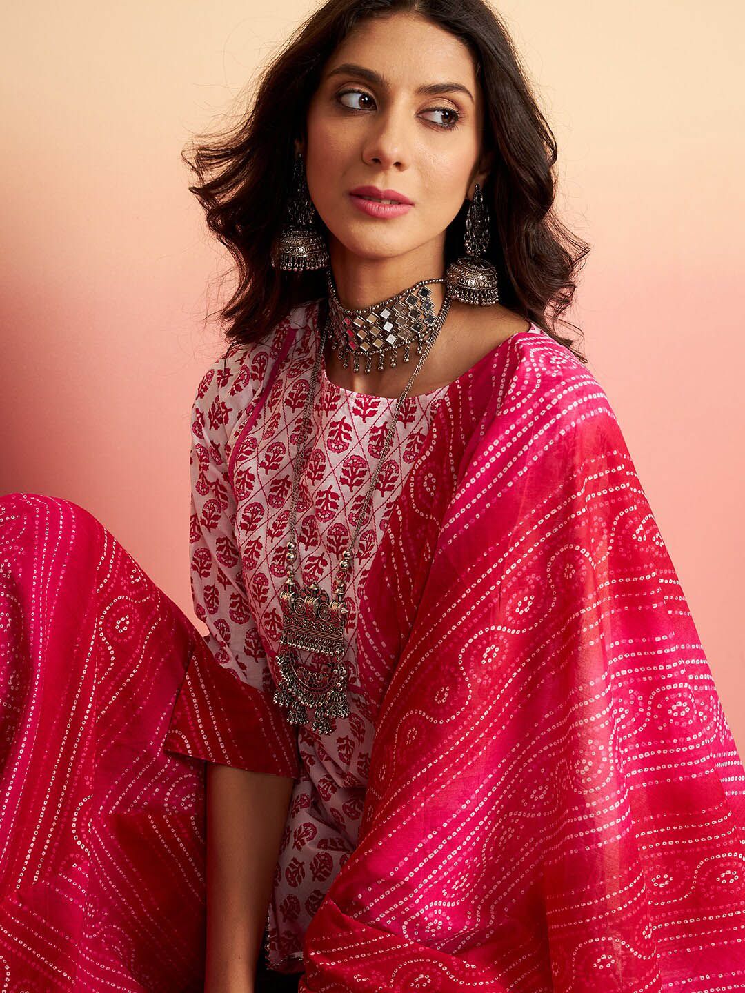 Sangria Floral Printed Pure Cotton Kurti With Sharara & Dupatta - Distacart