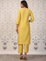 Thumbnail for Ode by House of Pataudi Yellow Floral Yoke Design Round Neck Sequinned Straight Kurta - Distacart