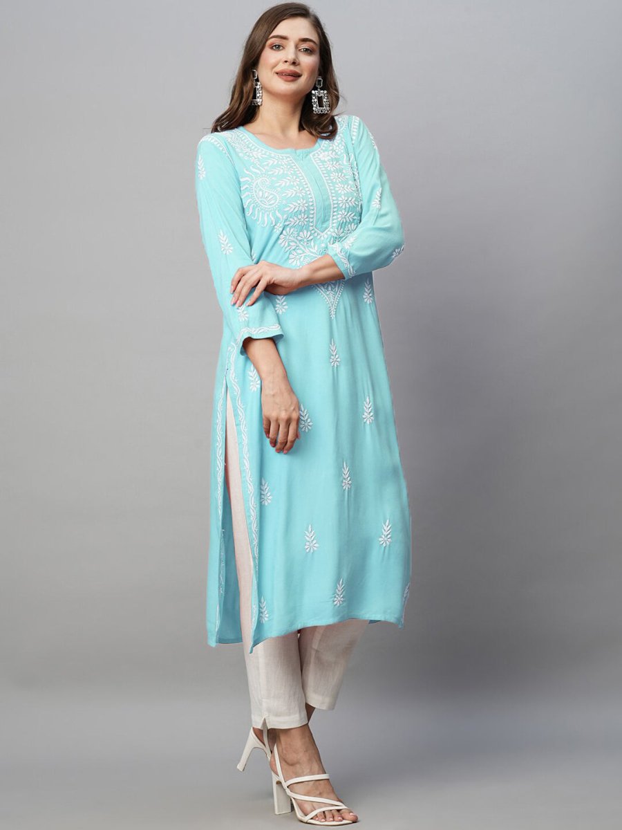 ADA Ethnic Motifs Embroidered Chikankari Cotton Kurta - Distacart