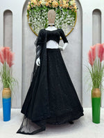 Thumbnail for Preksha Creation Black Foux Gorgette With Thread With Sequnce Women Lehanga Choli - Distacart