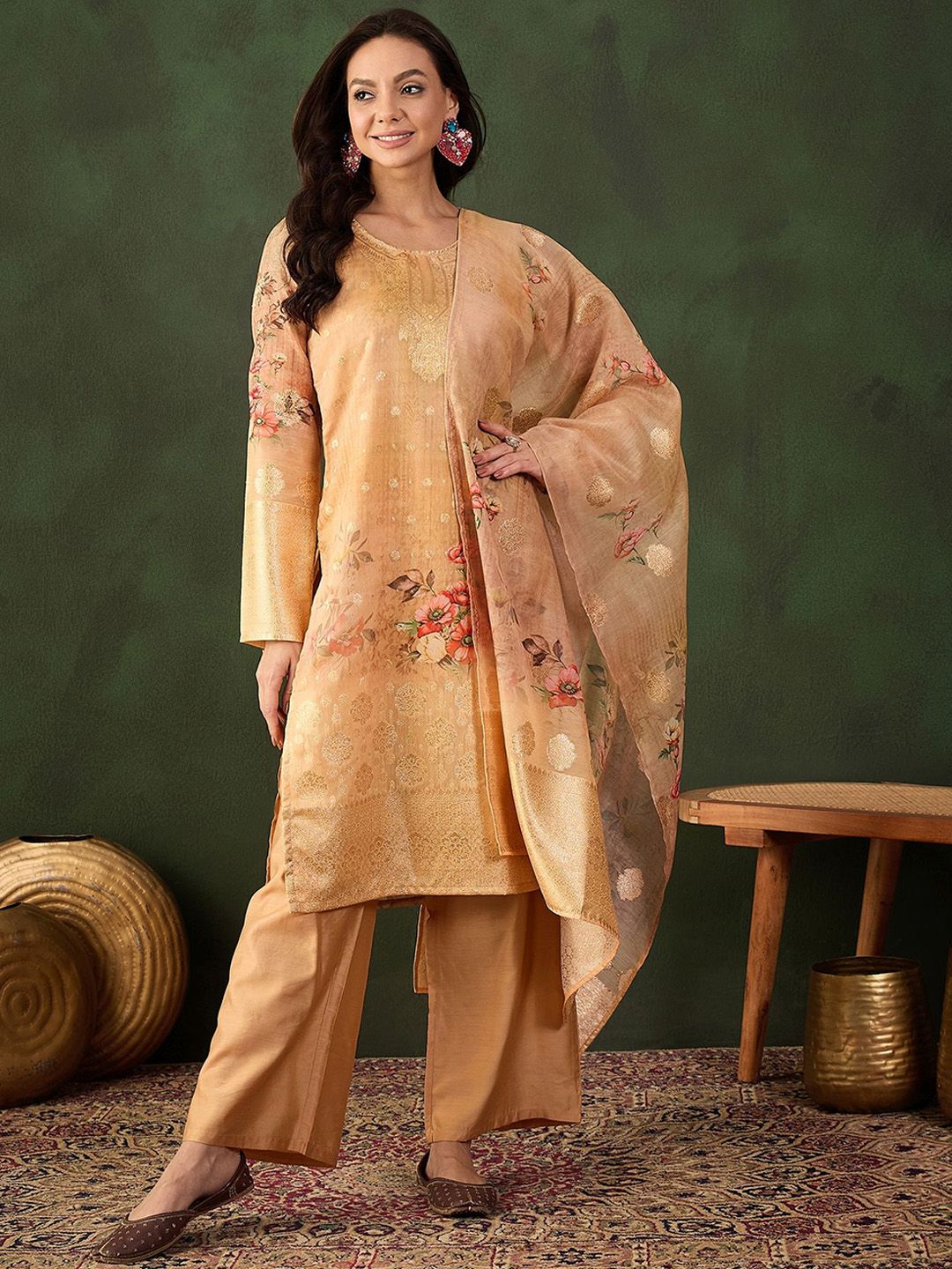 Sangria Printed Kurta & Palazzo With Dupatta - Distacart