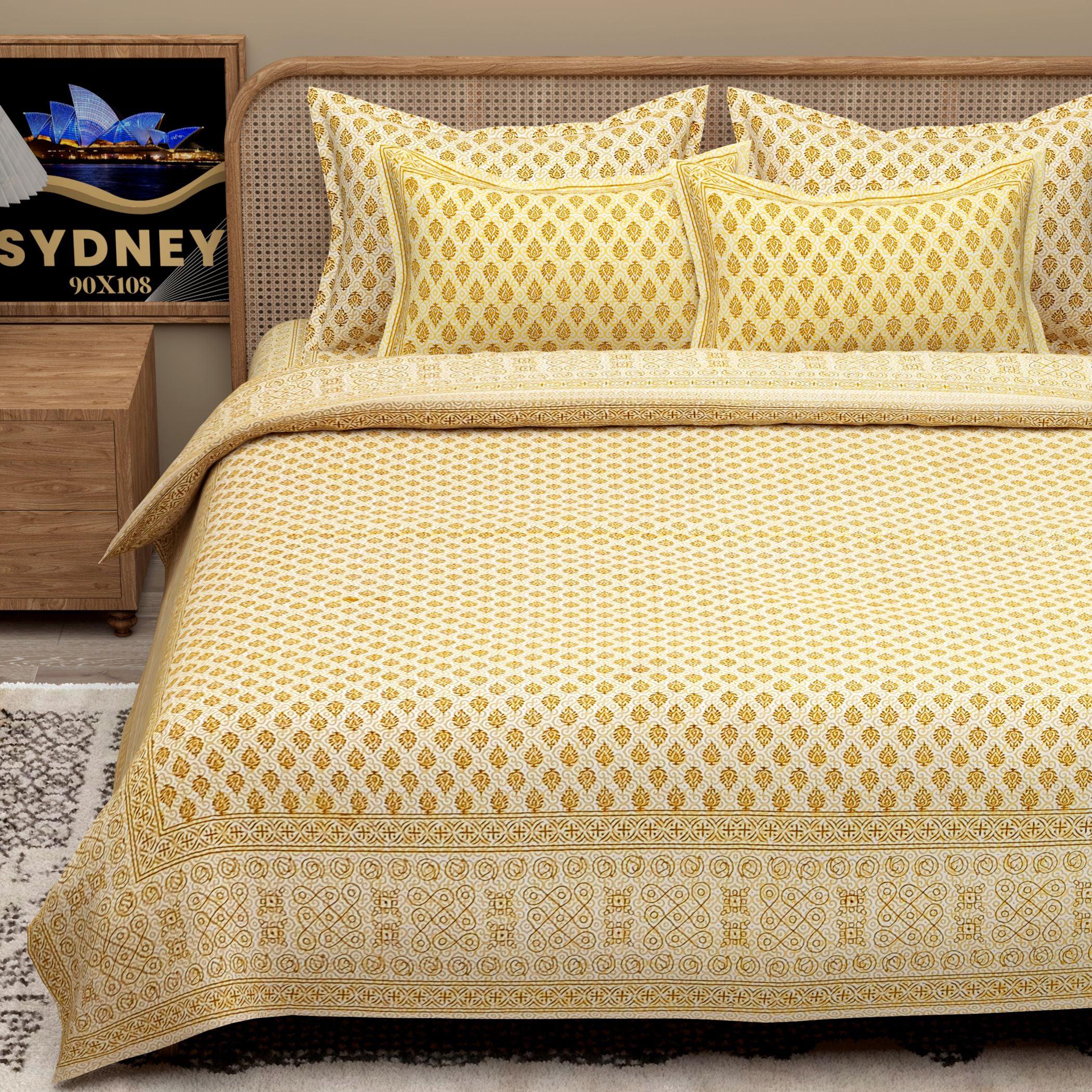 Blue Ethnic Motifs Cotton 200TC King Bedsheet With 2 Zipper Pillow Covers - King Size by House of Ree - Distacart