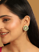 Thumbnail for Nuyug 22K Gold-Plated Green Kundan Studded & Pearls Beaded Floral Shaped Studs