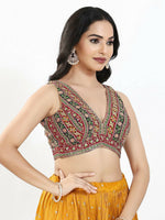 Thumbnail for Joban Fashion Maroon Multi Georgette Padded Blouse With V Neck Sleeveless - Distacart